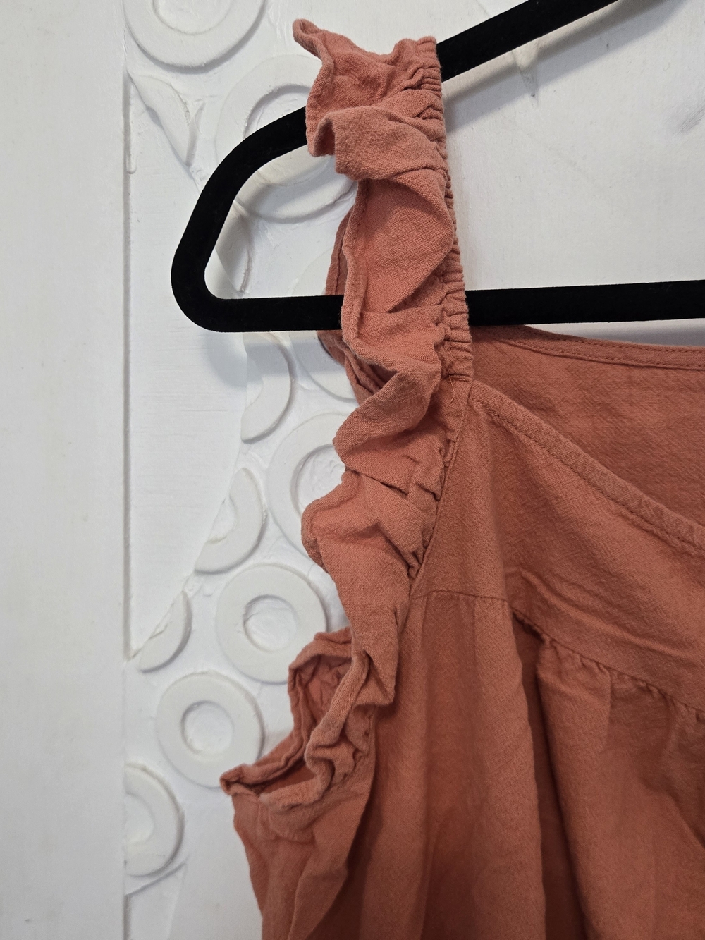 Universal Thread Ruffle-Shoulder Button Front Dress in Rust - Picture 5 of 11